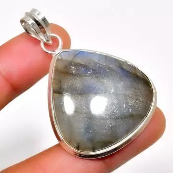 Ювелирный кулон ручной работы с драгоценным камнем Лабрадорит 925 пробы, посеребренный, 1,89 дюйма 1.89 чёрный