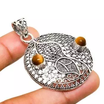 Ювелирный кулон ручной работы с драгоценным камнем Тигровый глаз 925 пробы, посеребренный, 1,89 дюйма 1.89 жёлтый