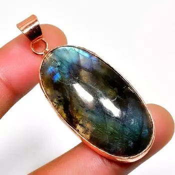 Ювелирный кулон ручной работы с драгоценным камнем Лабрадорит 925 пробы, посеребренный, 2,08 дюйма 2.08 чёрный