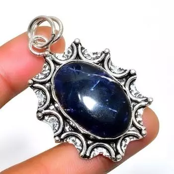 Ювелирный кулон ручной работы с драгоценным камнем содалитом 925 пробы, посеребренный, 2,00 дюйма 2.00 синий