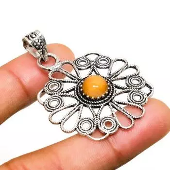 Ювелирный кулон ручной работы с драгоценным камнем Тигровый глаз 925 пробы, посеребренный, 1,89 дюйма 1.89 жёлтый