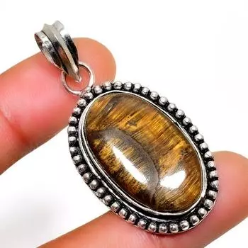 Ювелирный кулон ручной работы с драгоценным камнем 925 пробы Тигровый глаз , посеребренный, 1,70 дюйма 1.70 жёлтый