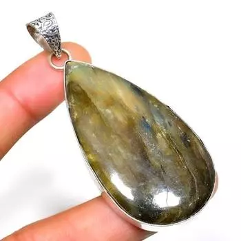 Ювелирный кулон ручной работы с драгоценным камнем Лабрадорит 925 пробы, посеребренный, 2,84 дюйма 2.84 чёрный