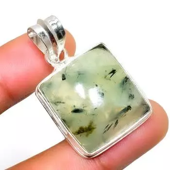 Ювелирный кулон ручной работы с драгоценным камнем пренит 925 пробы, посеребренный, 1,51 дюйма 1.51 зелёный