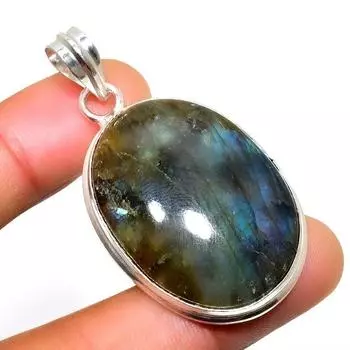 Ювелирный кулон ручной работы с драгоценным камнем Лабрадорит 925 пробы, посеребренный, 1,89 дюйма 1.89 чёрный