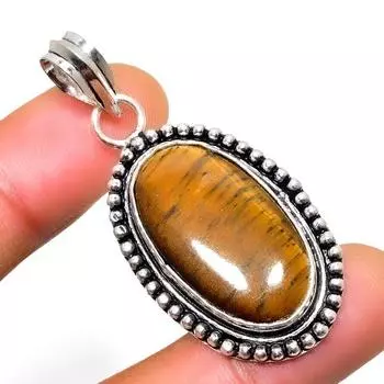 Ювелирный кулон ручной работы с драгоценным камнем 925 пробы Тигровый глаз , посеребренный, 1,89 дюйма 1.89 жёлтый