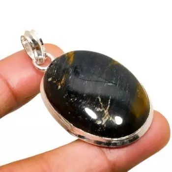 Ювелирный кулон ручной работы с драгоценным камнем Тигровый глаз 925 пробы, посеребренный, 1,89 дюйма 1.89 жёлтый