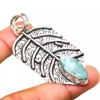 Ювелирный кулон ручной работы с драгоценным камнем Республиканский Ларимар 925 пробы, посеребренный, 2,46 дюйма 2.46 синий