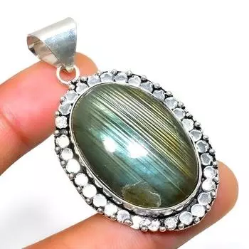 Ювелирный кулон ручной работы с драгоценным камнем Лабрадорит 925 пробы, посеребренный, 2,08 дюйма 2.08 чёрный