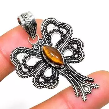 Ювелирный кулон ручной работы с драгоценным камнем 925 пробы Тигровый глаз , посеребренный, 1,70 дюйма 1.70 жёлтый