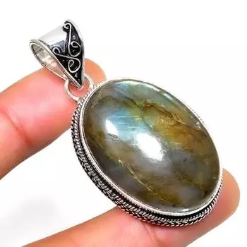 Ювелирный кулон ручной работы с драгоценным камнем Лабрадорит 925 пробы, посеребренный, 2,08 дюйма 2.08 чёрный