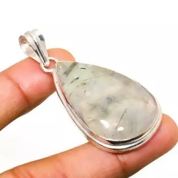 Ювелирный кулон ручной работы с драгоценным камнем пренитом 925 пробы, посеребренный, 2,08 дюйма 2.08 зелёный