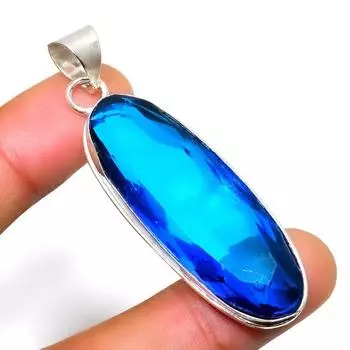 Ювелирный кулон ручной работы с драгоценным камнем Swissblue Топаз 925 пробы, посеребренный, 2,27 дюйма 2.27 синий