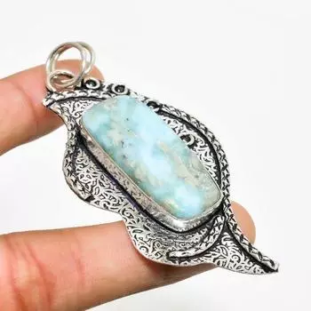 Ювелирный кулон ручной работы с драгоценным камнем Республиканский ларимар 925 пробы с покрытием из серебра 2,84 дюйма 2.84 синий