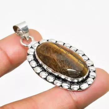 Ювелирный кулон ручной работы с драгоценным камнем Тигровый глаз 925 пробы, посеребренный, 1,89 дюйма 1.89 жёлтый
