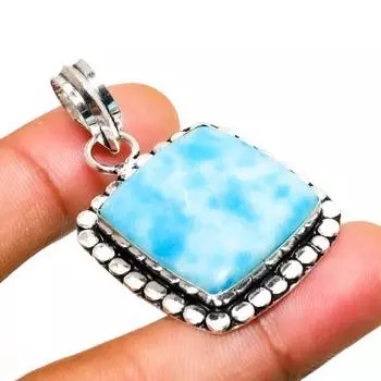 Ювелирный кулон ручной работы с драгоценным камнем Республиканский Ларимар, посеребренный 925 пробы, 1,70 дюйма 1.70 синий