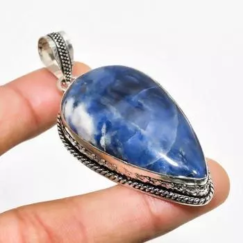 Ювелирный кулон ручной работы с драгоценным камнем содалитом 925 пробы, посеребренный, 2,46 дюйма 2.46 синий