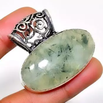 Ювелирный кулон ручной работы с драгоценным камнем пренит 925 пробы, посеребренный, 1,32 дюйма 1.32 зелёный