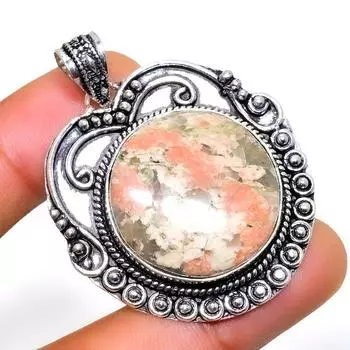 Ювелирный кулон ручной работы с драгоценным камнем унакитом 925 пробы, посеребренный, 1,70 дюйма 1.70 зелёный