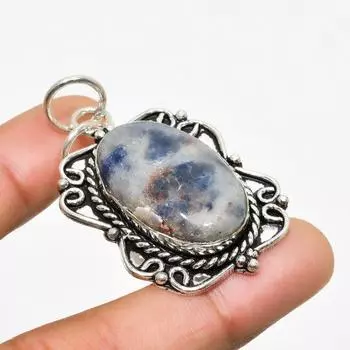 Ювелирный кулон ручной работы с драгоценным камнем содалитом 925 пробы, посеребренный, 1,89 дюйма 1.89 синий