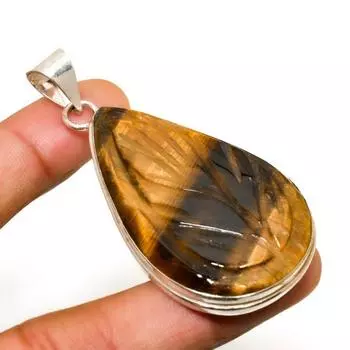 Ювелирный кулон ручной работы с драгоценным камнем Тигровый глаз 925 пробы, посеребренный, 2,46 дюйма 2.46 жёлтый