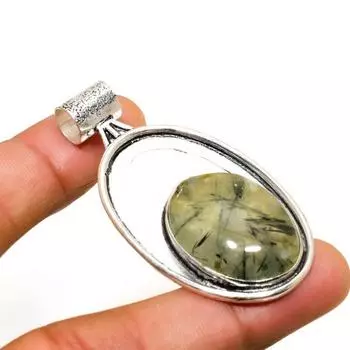 Ювелирный кулон ручной работы с драгоценным камнем пренитом 925 пробы, посеребренный, 2,08 дюйма 2.08 зелёный