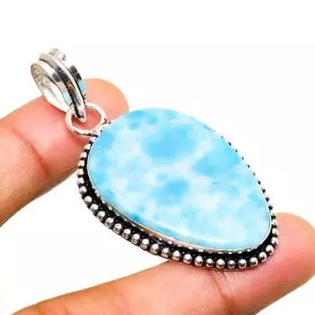 Ювелирный кулон ручной работы с драгоценным камнем Республика Ларимар 925 пробы с покрытием из серебра 2,08 дюйма 2.08 синий