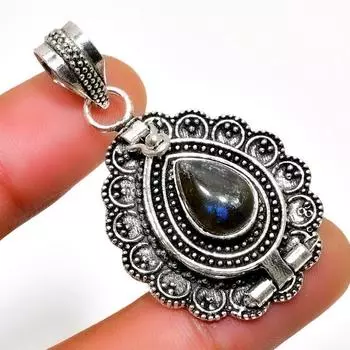 Ювелирный кулон ручной работы с драгоценным камнем Лабрадорит 925 пробы, посеребренный, 1,70 дюйма 1.70 чёрный