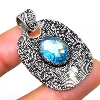Ювелирный кулон ручной работы с драгоценным камнем Swissblue топаз 925 пробы, посеребренный, 1,51 дюйма 1.51 синий