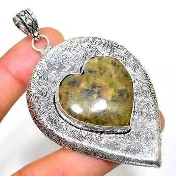 Ювелирный кулон ручной работы с драгоценным камнем унакитом 925 пробы, посеребренный, 3,03 дюйма 3.03 зелёный