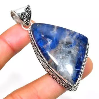 Ювелирный кулон ручной работы с драгоценным камнем содалитом 925 пробы, посеребренный, 2,46 дюйма 2.46 синий