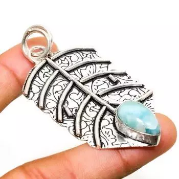 Ювелирный кулон ручной работы с драгоценным камнем Республика Ларимар, посеребренный 925 пробы, 2,38 дюйма 2.38 синий