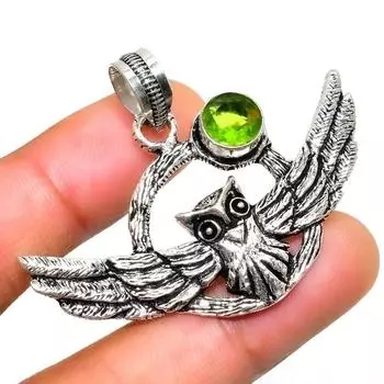 Ювелирный кулон ручной работы с драгоценным камнем Перидот 925 пробы, посеребренный, 1,51 дюйма 1.51 зелёный