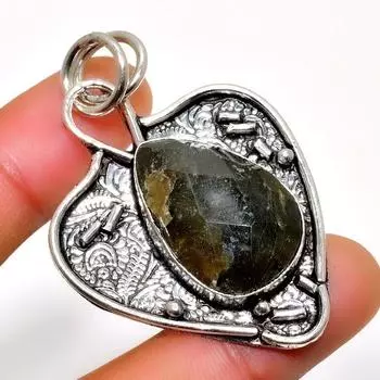 Ювелирный кулон ручной работы с драгоценным камнем Лабрадорит 925 пробы, посеребренный, 1,89 дюйма 1.89 чёрный