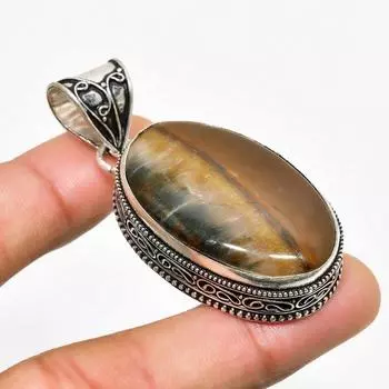 Ювелирный кулон ручной работы с драгоценным камнем Тигровый глаз 925 пробы, посеребренный, 2,08 дюйма 2.08 жёлтый