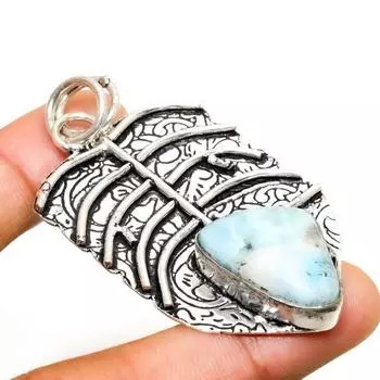 Ювелирный кулон ручной работы с драгоценным камнем Республиканский Ларимар 925 пробы, посеребренный, 2,46 дюйма 2.46 синий