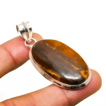 Ювелирный кулон ручной работы с драгоценным камнем Тигровый глаз 925 пробы, посеребренный, 2,08 дюйма 2.08 жёлтый
