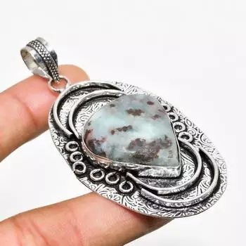 Ювелирный кулон ручной работы с драгоценным камнем Республика Ларимар 925 пробы с серебряным покрытием 2,65 дюйма 2.65 синий