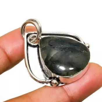 Ювелирный кулон ручной работы с драгоценным камнем пренитом 925 пробы с покрытием из серебра 1,51 дюйма 1.51 зелёный