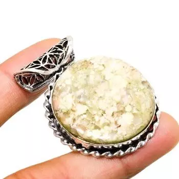 Ювелирный кулон ручной работы с драгоценным камнем унакит, посеребренный 925 пробы, 1,70 дюйма 1.70 зелёный