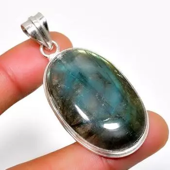 Ювелирный кулон ручной работы с драгоценным камнем Лабрадорит 925 пробы, посеребренный, 2,08 дюйма 2.08 чёрный