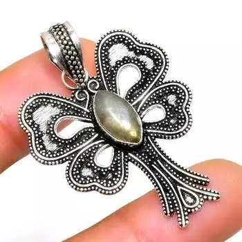 Ювелирный кулон ручной работы с драгоценным камнем Лабрадорит 925 пробы, посеребренный, 1,70 дюйма 1.70 чёрный