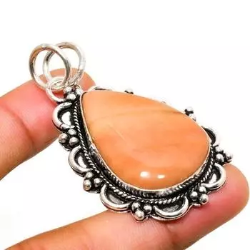 Ювелирный кулон ручной работы с драгоценным камнем Мукаит, посеребренный 925 пробы, 2,08 дюйма 2.08 красный