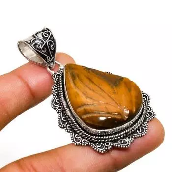 Ювелирный кулон ручной работы с драгоценным камнем Тигровый глаз 925 пробы, посеребренный, 2,27 дюйма 2.27 жёлтый