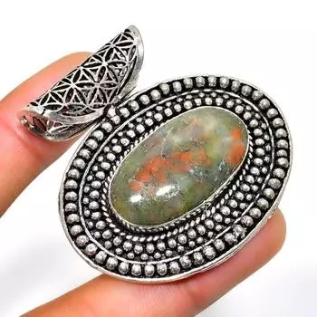 Ювелирный кулон ручной работы с драгоценным камнем унакитом 925 пробы, посеребренный, 1,70 дюйма 1.70 зелёный