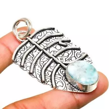 Ювелирный кулон ручной работы с драгоценным камнем Республиканский Ларимар 925 пробы, посеребренный, 2,46 дюйма 2.46 синий