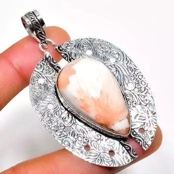 Ювелирный кулон ручной работы с драгоценным камнем сколецит 925 пробы, посеребренный, 2,46 дюйма 2.46 белый