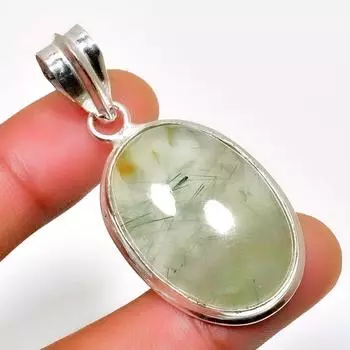 Ювелирный кулон ручной работы с драгоценным камнем пренит 925 пробы, посеребренный, 1,89 дюйма 1.89 зелёный