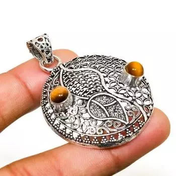 Ювелирный кулон ручной работы с драгоценным камнем Тигровый глаз 925 пробы, посеребренный, 1,89 дюйма 1.89 жёлтый