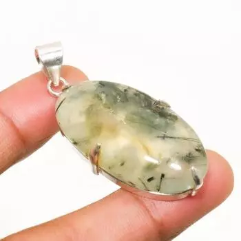 Ювелирный кулон ручной работы с драгоценным камнем пренитом 925 пробы с покрытием из серебра 2,00 дюйма 2.00 зелёный